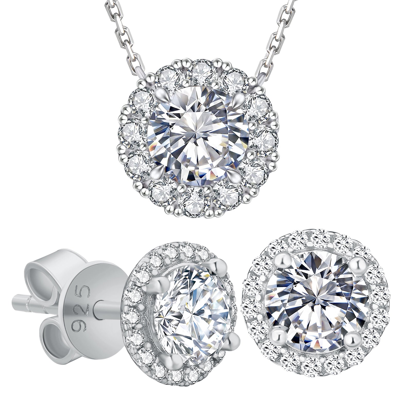 Moissanite Jewelry Set GRA Certified Pass Diamond Tester Women Gift VVS1 925 Silver Stud Earring Pendant Necklace-0