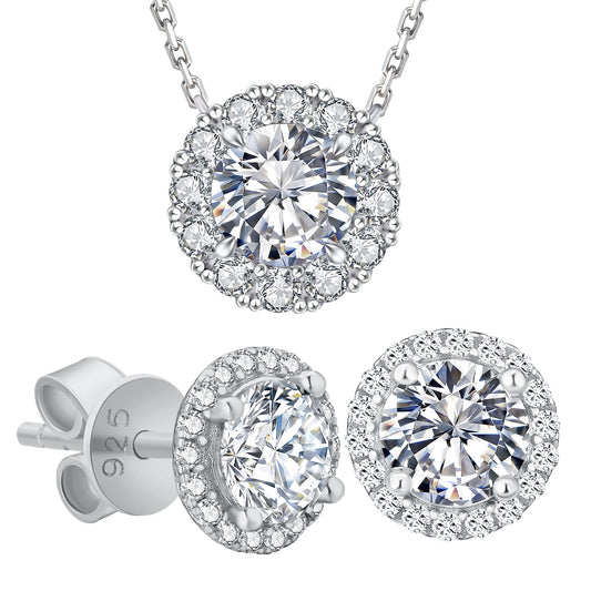 Moissanite Jewelry Set GRA Certified Pass Diamond Tester Women Gift VVS1 925 Silver Stud Earring Pendant Necklace-0