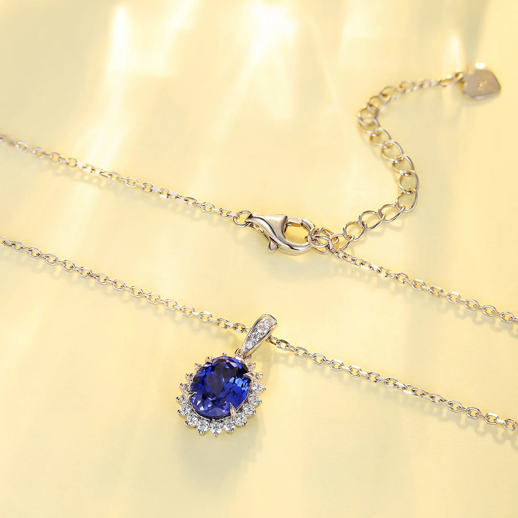 High Quality Luxury Style Oval Shape Pendant Sterling Silver Jewelry Sapphire Charm Silver S925 Necklace Women Birthday Gift-2