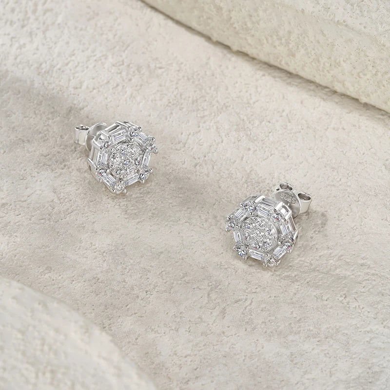 925 Silver Moissanite Geometric Stud Earrings for Women Luxury Octagon Shape Sparkling Cluster Design Elegant Party Jewelry Gift-3