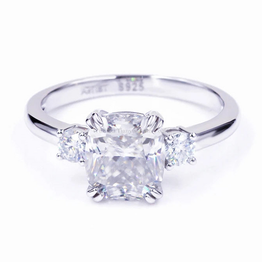 Tianyu Three Stone Moissanite Ring Cushion Cut 18k Gold Plated Mossanite Engagement S925 Sterling Silver Rings Jewelry Women-0