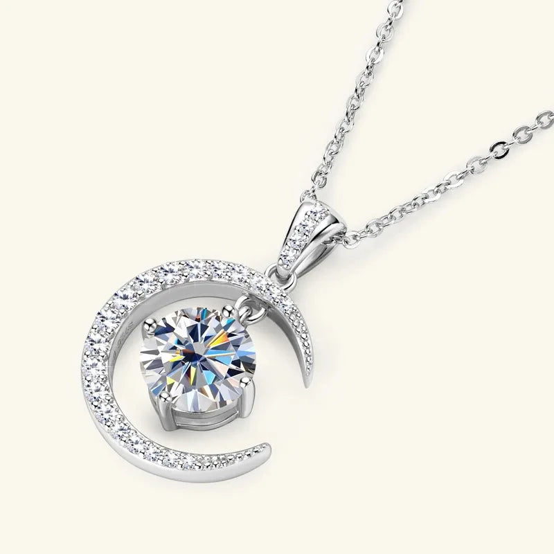 Pure Silver S925 Cross-border Fashion Crescent-shaped Moissanite Necklace, High-end Design for Women-6