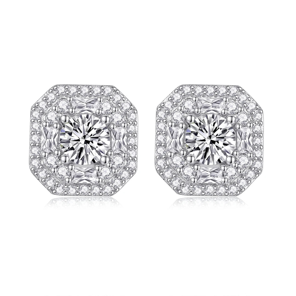Luxury Moissanite Stud Earrings S925 Silver 18K Gold Plated D Color VVS Clarity Sparkling Halo Design Earrings-1