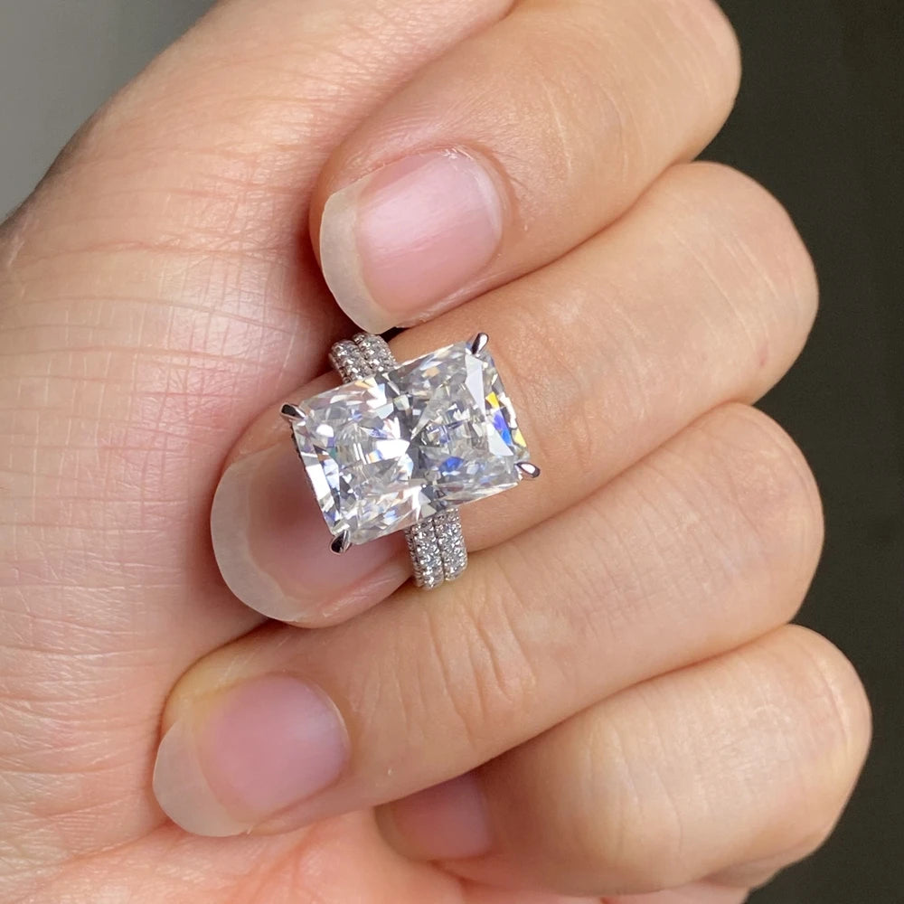 New Design PT950 Platinum White D VVS 8 Carat Radiant Cut 10x14mm Moissanite Gemstone Engagement Ring-2