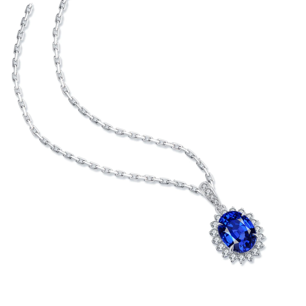 High Quality Luxury Style Oval Shape Pendant Sterling Silver Jewelry Sapphire Charm Silver S925 Necklace Women Birthday Gift-5