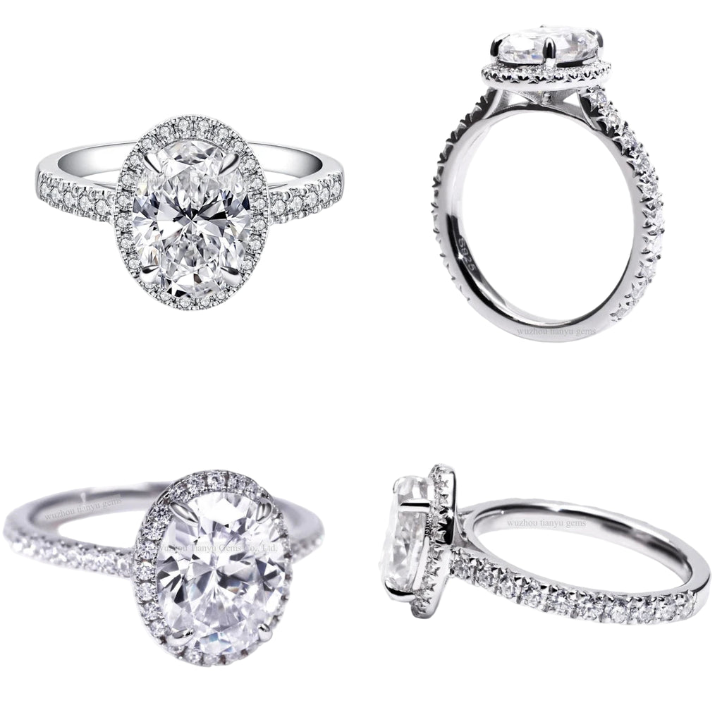 Tianyu Jewelry Manufacturer 18k White Gold Plated 925 Sterling Silver Wedding Oval Cut Moissanite Engagement Rings for Women-0