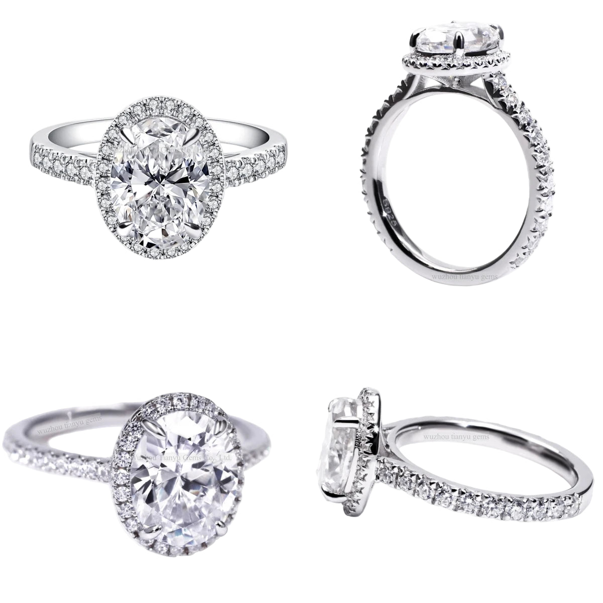 Tianyu Jewelry Manufacturer 18k White Gold Plated 925 Sterling Silver Wedding Oval Cut Moissanite Engagement Rings for Women-0