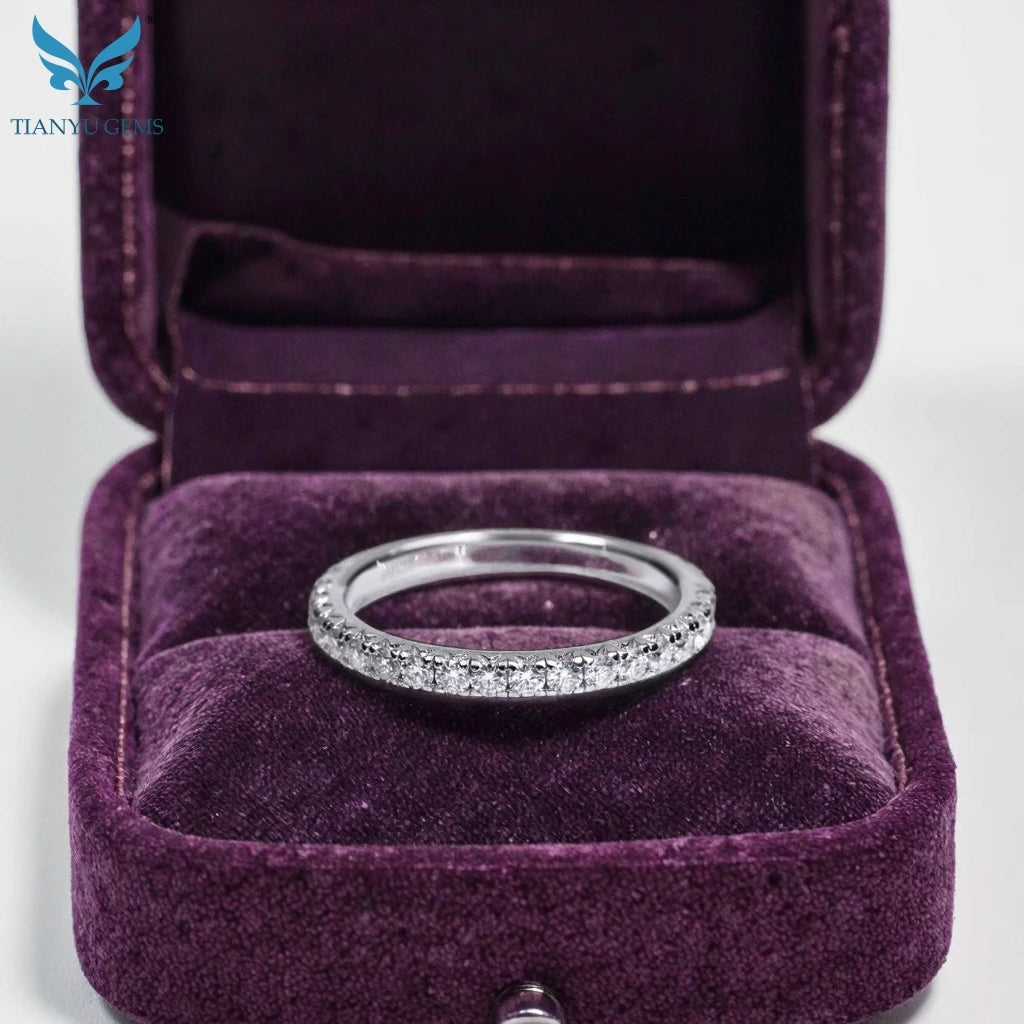 Tianyu Gems Silver Jewelry Half Eternity 925 Sterling 18k Gold Plated Engagement Moissanite Wedding Ring Band for Women-0