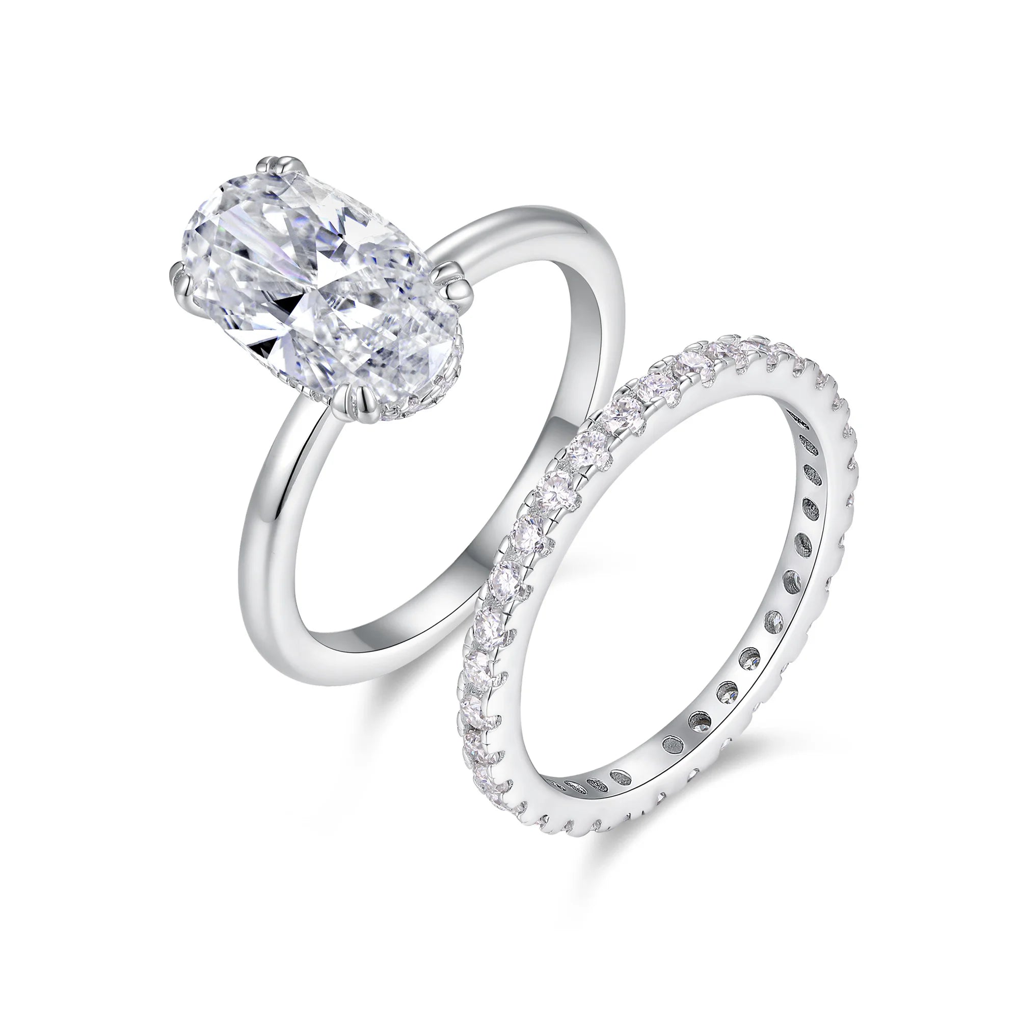 7x12mm Oval Cut Moissanite Ring Stackable Set 925 Silver 18K Gold GRA Certified Wedding Engagement Bridal Jewelry Gift for Women-3