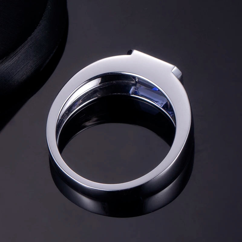 Messi Jewelry 18k White Gold Luxury Man Ring Girl Proposal Lab Grown Sapphire Ring Emerald Cut Man Ring-3