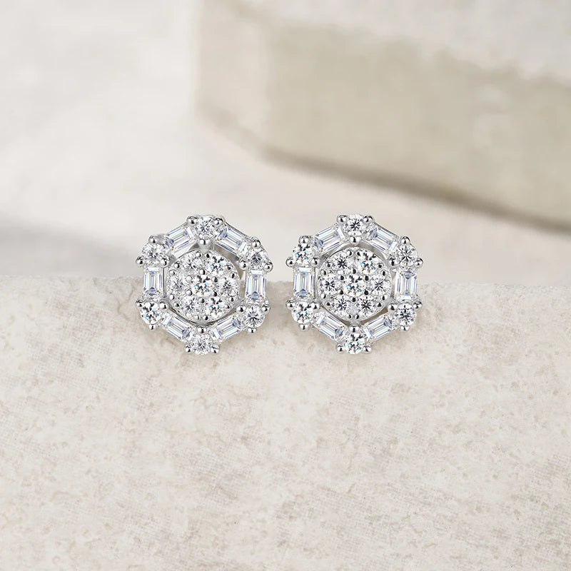 925 Silver Moissanite Geometric Stud Earrings for Women Luxury Octagon Shape Sparkling Cluster Design Elegant Party Jewelry Gift-2