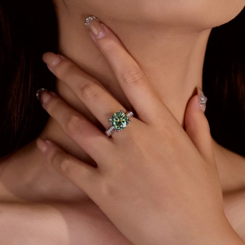 Luxury Four Claw Dove Egg S925 Sterling Silver 5ct Green Moissanite Ring S925 Sterling Silver With Pass Tester Diamond-3
