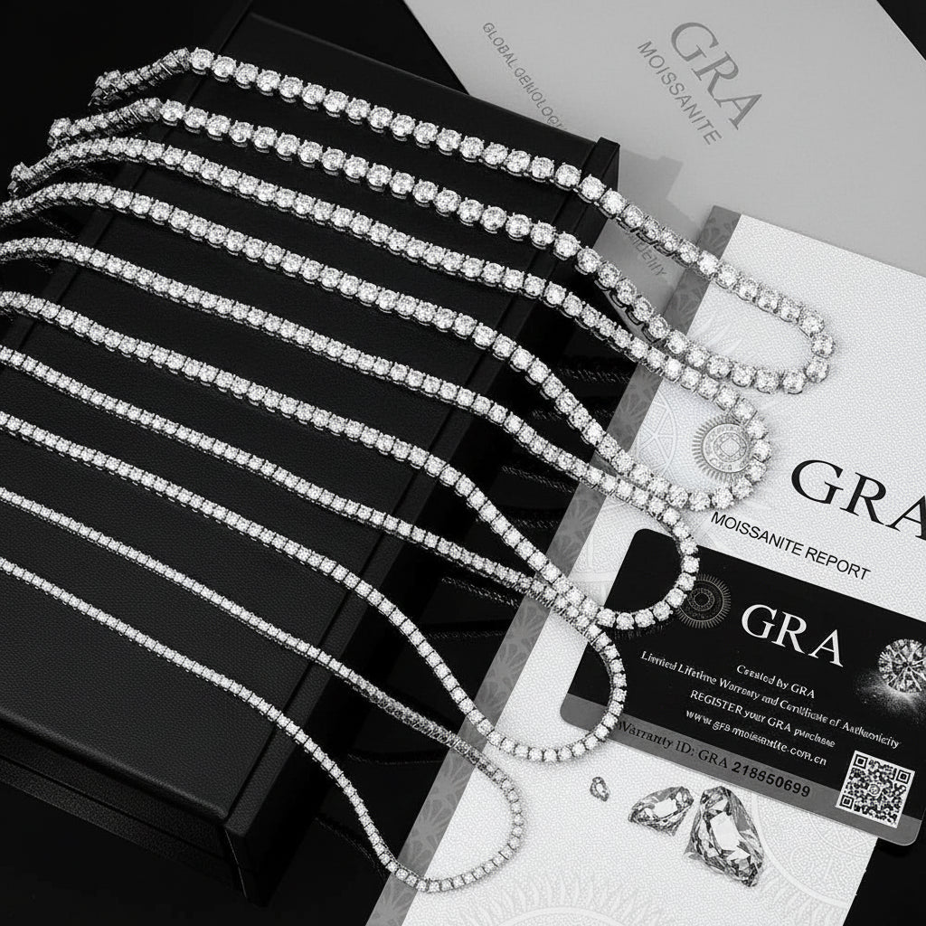 925 Silver Moissanite Tennis Necklaces D VVS Iced Out Moissanite Diamond Necklaces Gold Plated 3 -6.5mm Moissanite Tennis Chain-2