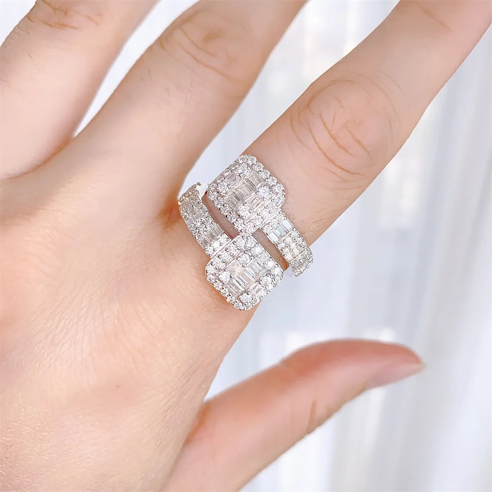 New Arrival 925 Silver Brilliant Round Emerald Cut Pass Diamond Test Sparkling D Color Moissanite Ring for Women Fine Jewelry-1