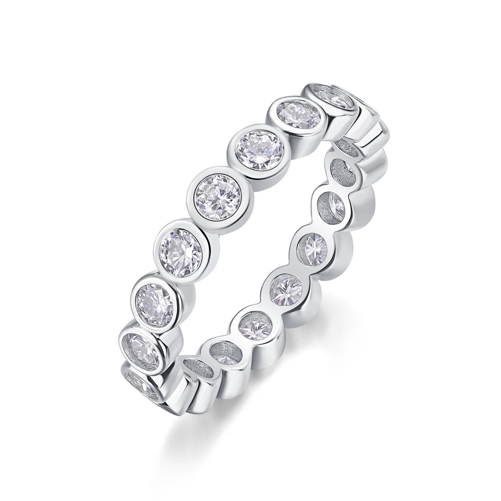 Female 925 Sterling Silver Luxury Women Fine Jewelry Rings Rhodium Plated Rings Bezel Setting Moissanite Eternity Rings-0