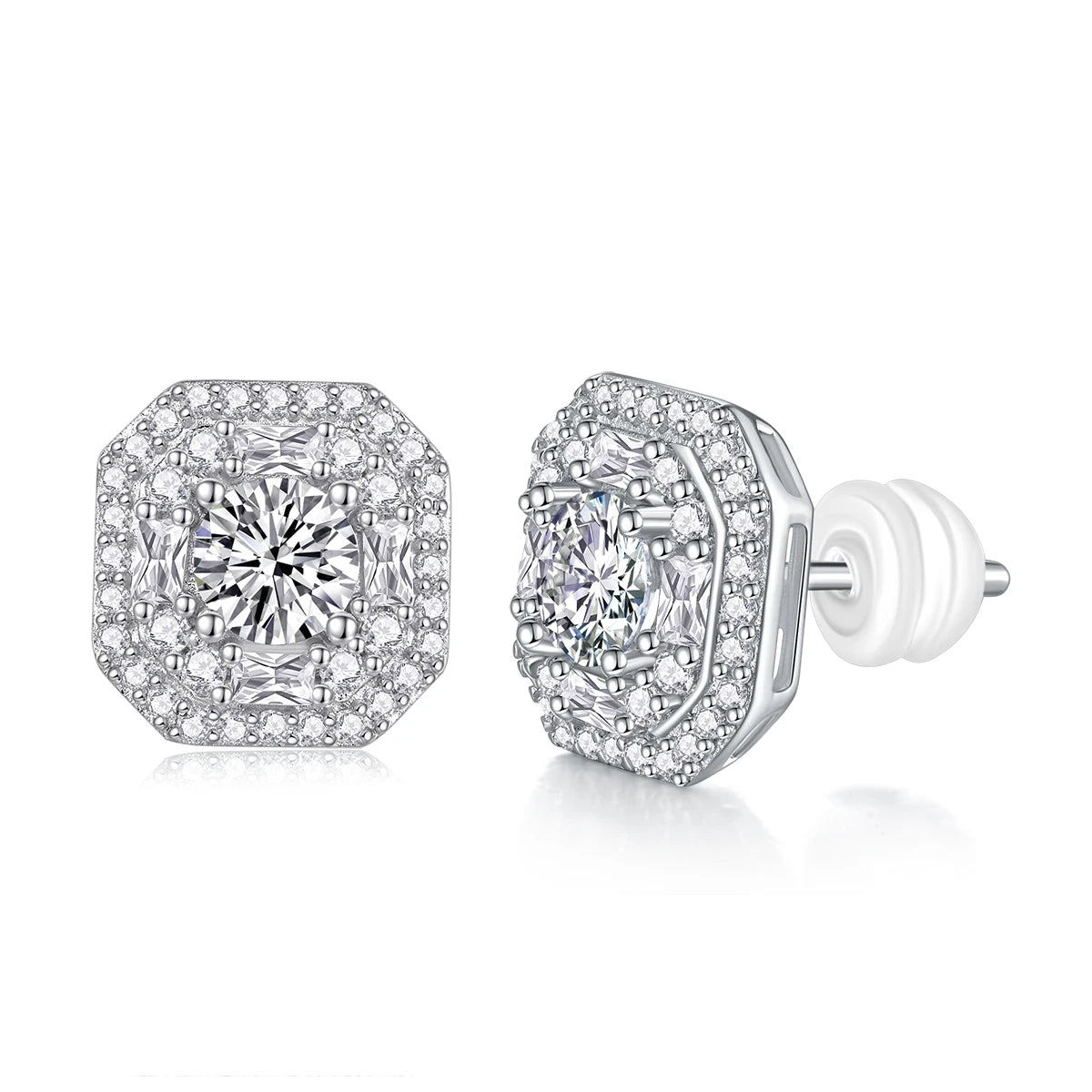 Luxury Moissanite Stud Earrings S925 Silver 18K Gold Plated D Color VVS Clarity Sparkling Halo Design Earrings-0