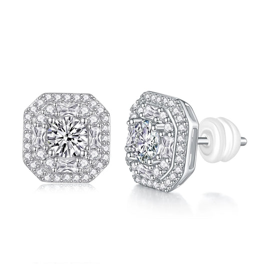 Luxury Moissanite Stud Earrings S925 Silver 18K Gold Plated D Color VVS Clarity Sparkling Halo Design Earrings-0