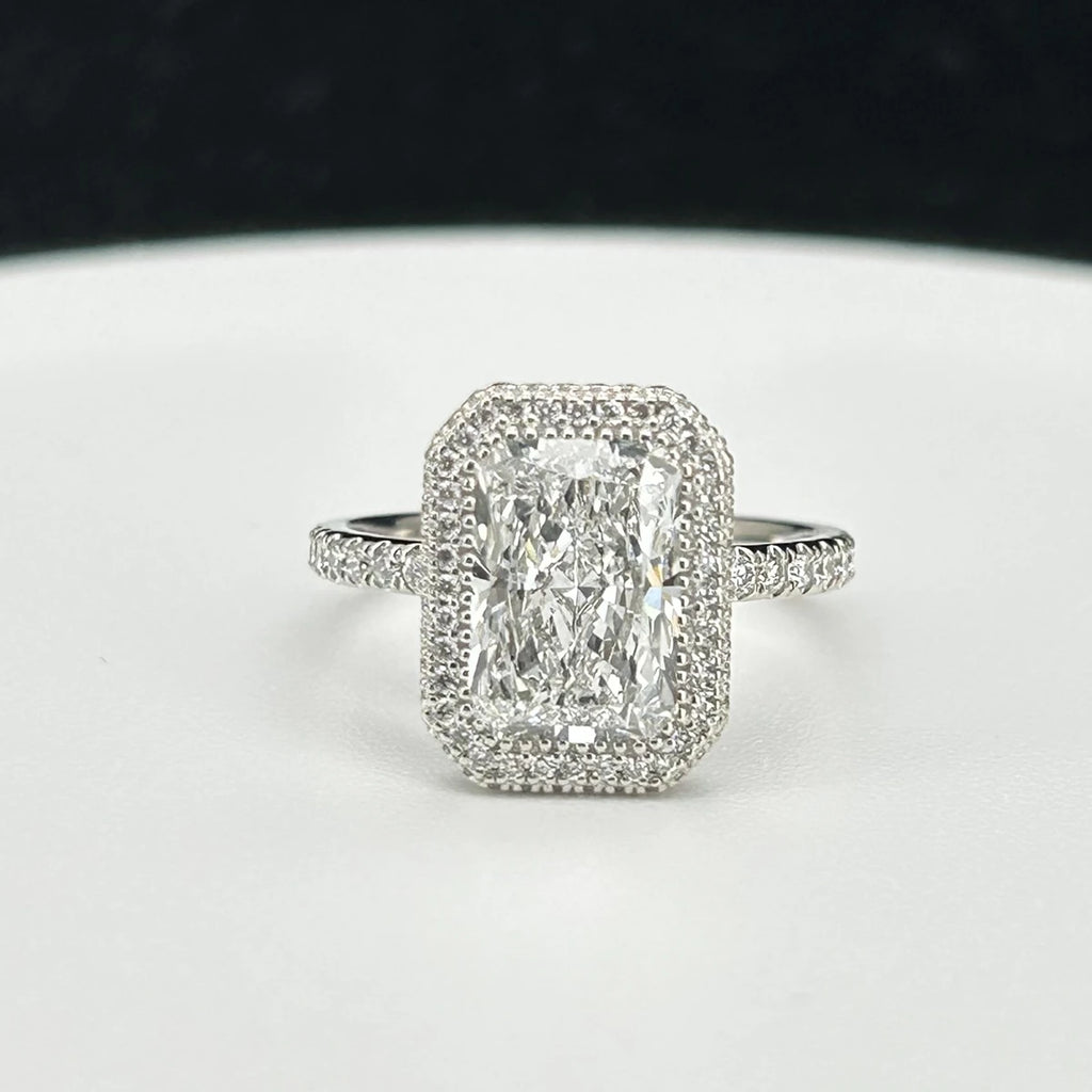 18K White Gold  D VS1 Lab Grown Diamond Radiant Cut 3 Carat CVD Wedding Ring with IGI Certificate-4