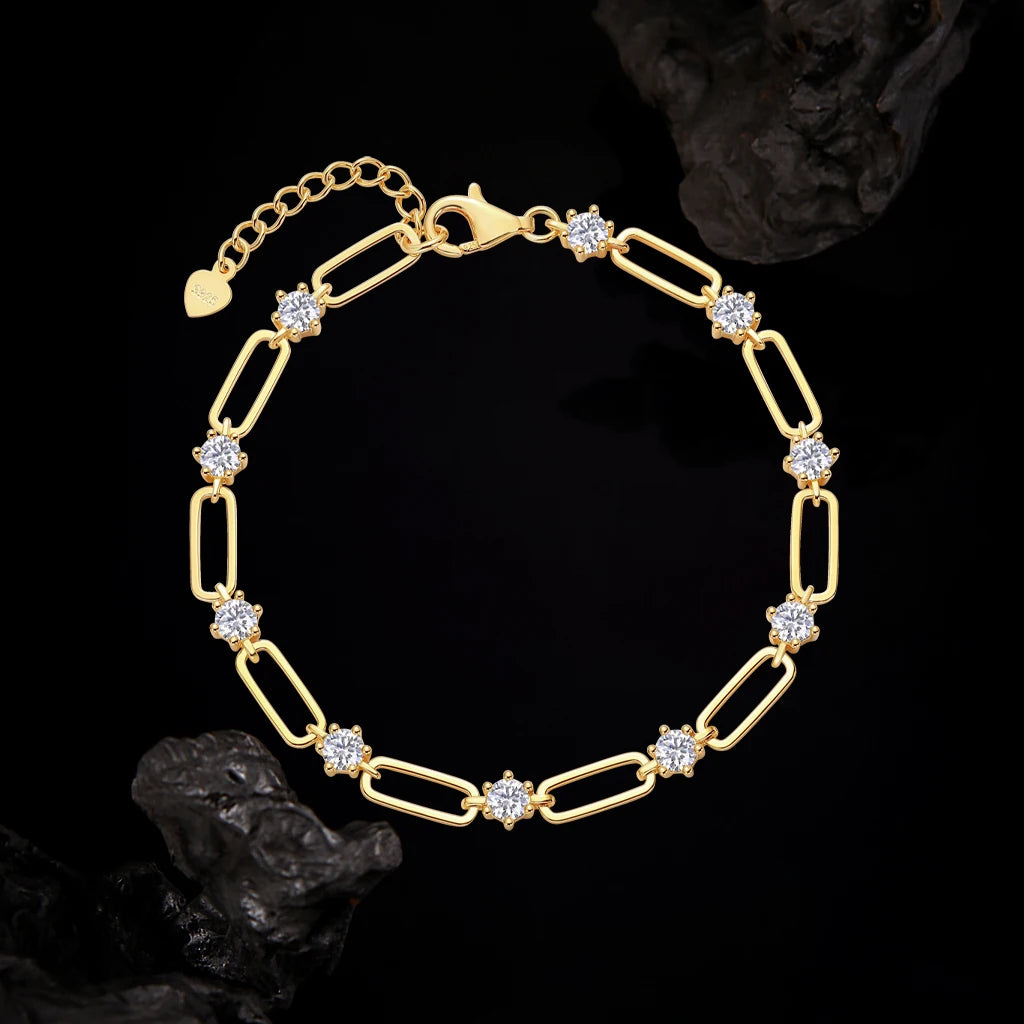 Factory Direct S925 Silver Moissanite Bracelet for Women 18K Gold Plated Chain Design Party Jewelry Bracelet-0