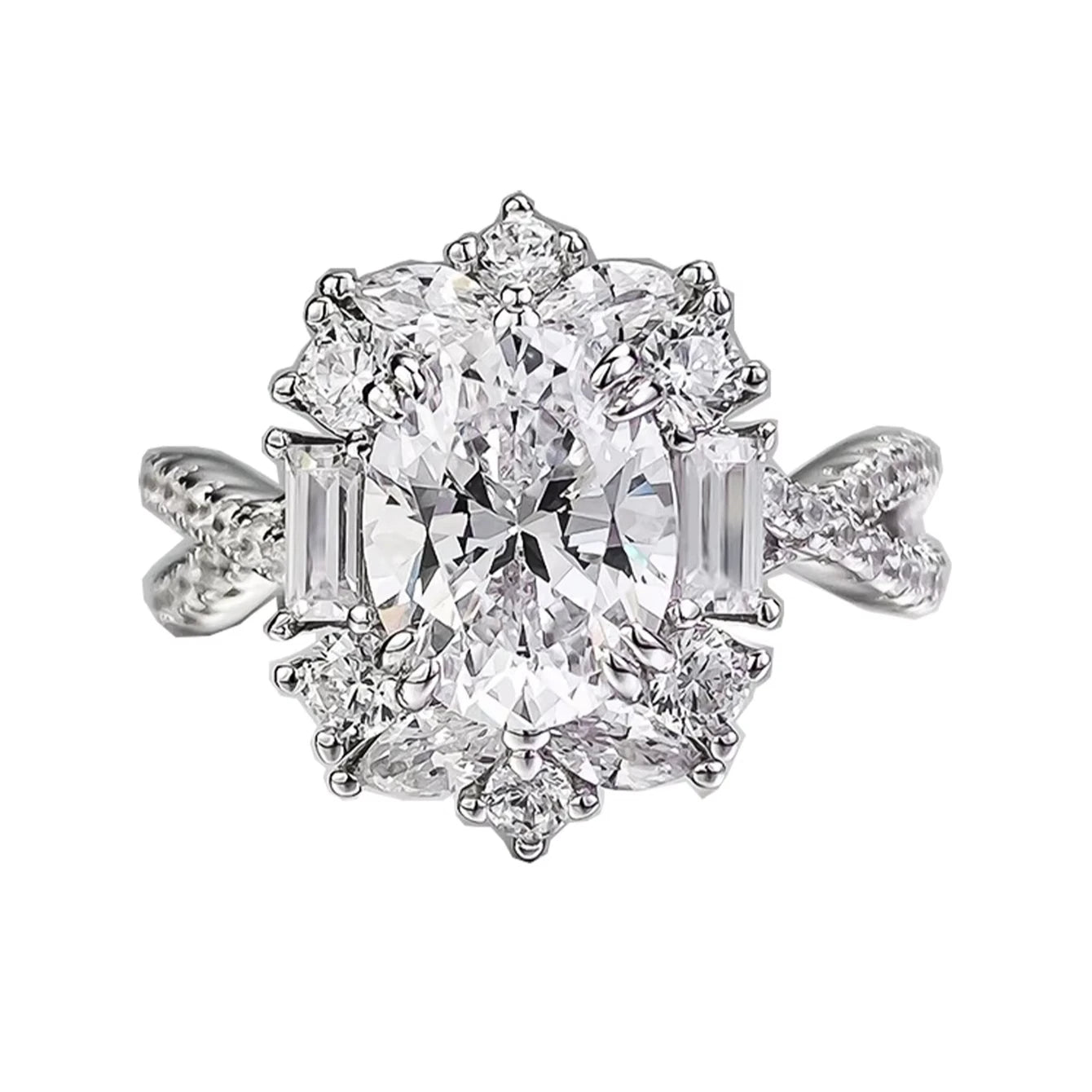 Custom Luxury Oval Cut Cubic Engagement Wedding Gemstone Jewelry for Women 925 Sterling Silver Moissanite Ring-0