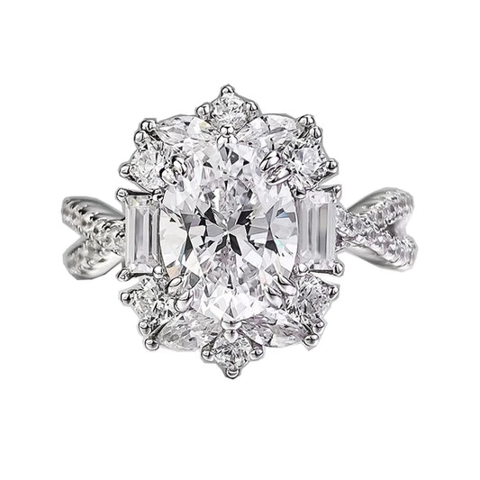 Custom Luxury Oval Cut Cubic Engagement Wedding Gemstone Jewelry for Women 925 Sterling Silver Moissanite Ring-0