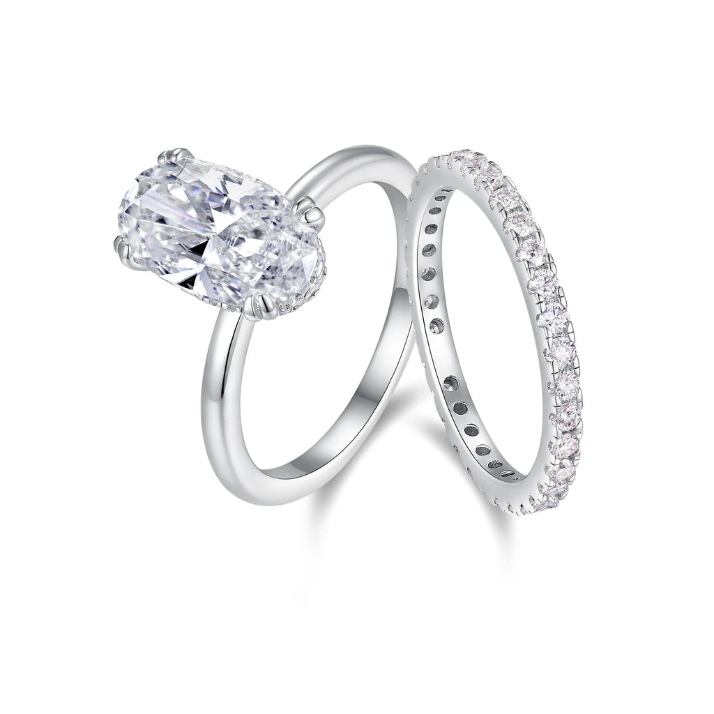 7x12mm Oval Cut Moissanite Ring Stackable Set 925 Silver 18K Gold GRA Certified Wedding Engagement Bridal Jewelry Gift for Women-6