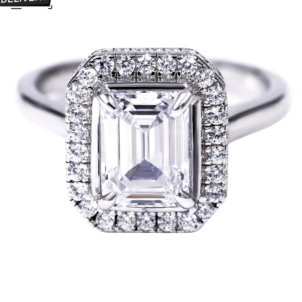 Tianyu Bridal 2CT Fine Jewelry Sterling Silver 925 Emerald Cut VVS Moissanite Engagement Gold 18K Plated Mossanite Wedding Rings-6