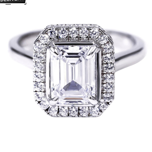 Tianyu Bridal 2CT Fine Jewelry Sterling Silver 925 Emerald Cut VVS Moissanite Engagement Gold 18K Plated Mossanite Wedding Rings-6