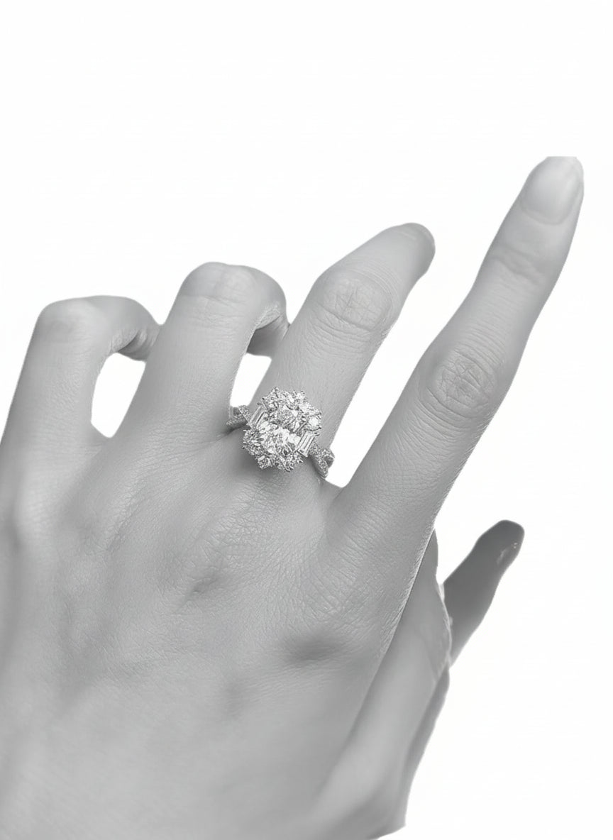 Custom Luxury Oval Cut Cubic Engagement Wedding Gemstone Jewelry for Women 925 Sterling Silver Moissanite Ring-3