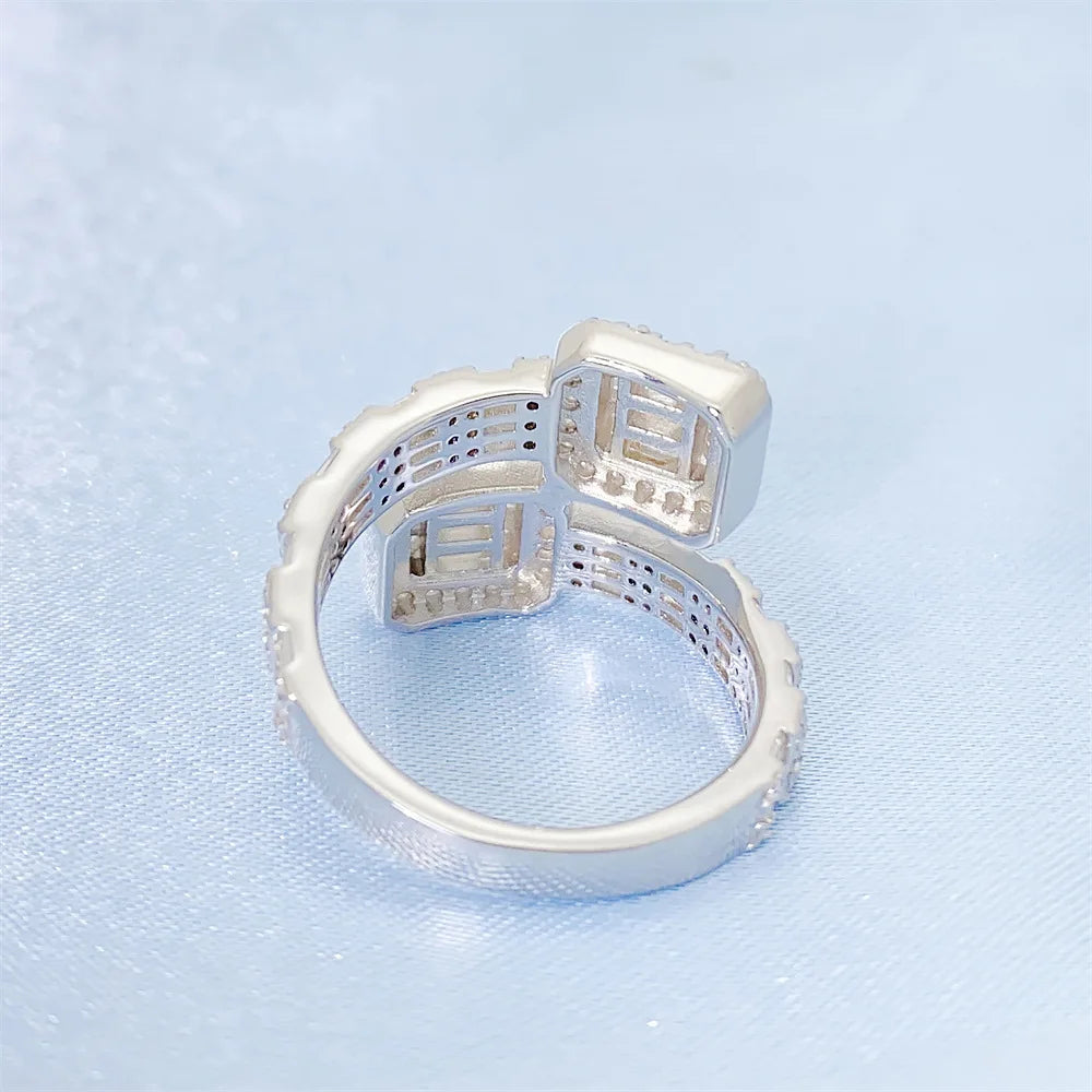 New Arrival 925 Silver Brilliant Round Emerald Cut Pass Diamond Test Sparkling D Color Moissanite Ring for Women Fine Jewelry-2