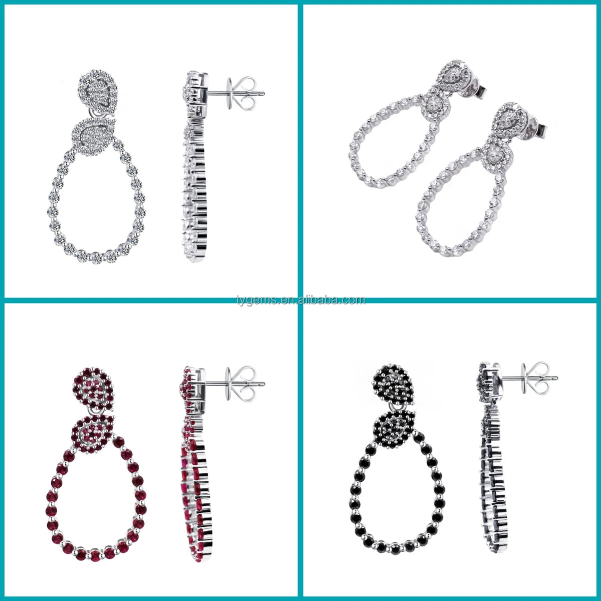 Tianyu Gems Black Moissanite Drop Earrings Dangle Wholesale Bulk 18k Thick Gold Plated Trendy 925 Sterling Silver Stud Earrings-2