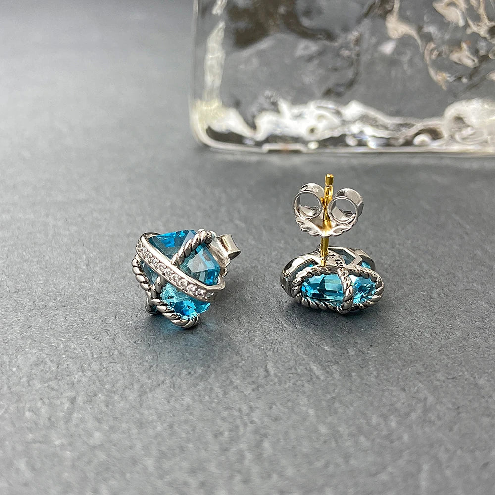 David Yurman 11mm Sapphire Stud Earrings High Quality Women's Stud Earrings Jewelry Wholesale-6