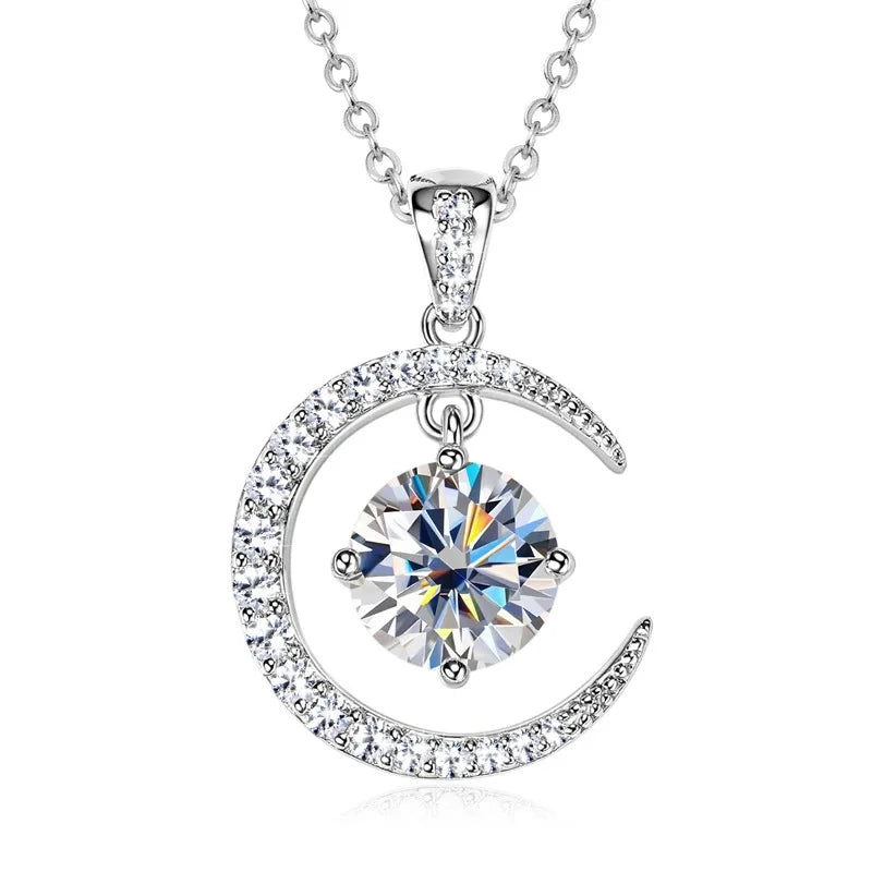 Pure Silver S925 Cross-border Fashion Crescent-shaped Moissanite Necklace, High-end Design for Women-0