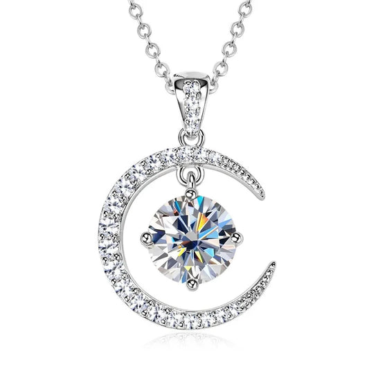 Pure Silver S925 Cross-border Fashion Crescent-shaped Moissanite Necklace, High-end Design for Women-0