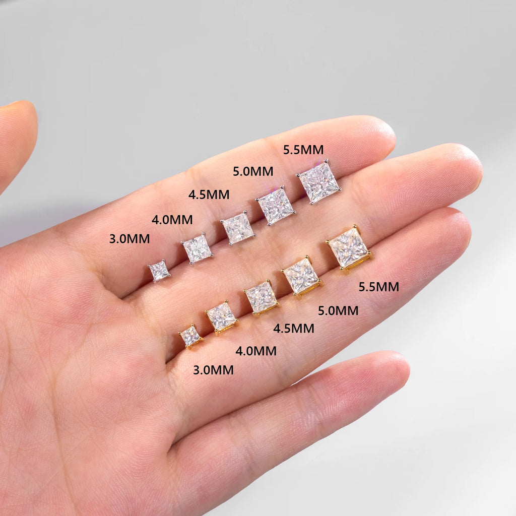 Wholesale Princess Cut VVS 1 Carat Diamond 925 Sterling Silver 14K White Gold Women MEN Moissanite Square Rectangle Stud Earring-3