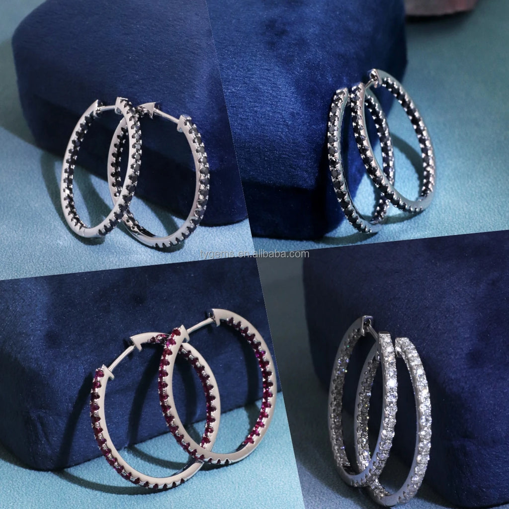 Tianyu Gems Black Moissanite 925 Earrings Fine Jewelry Factory 2mm 2ct Clip on Hoop Huggie Earrings Jewelry Women-2