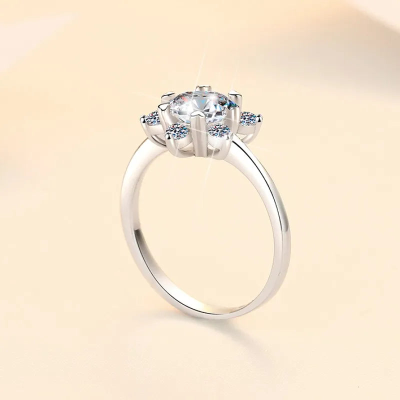 Light Luxury Jewelry Snowflake Shape S925 Sterling Silver 1 Carat VVs1 Moissanite Diamond Ring Wedding Engagement Gift for Women-1