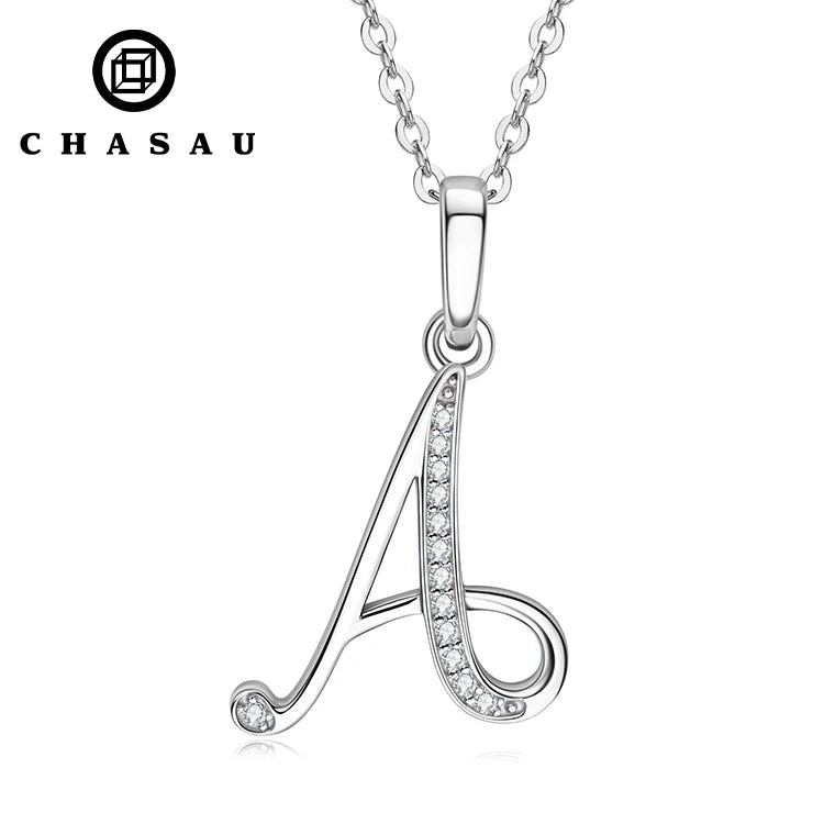 A-Z Name Necklace 26 Letter Initial Moissanite Pendant Real Silver 925 for Couples Women Men Valentine's Day-0