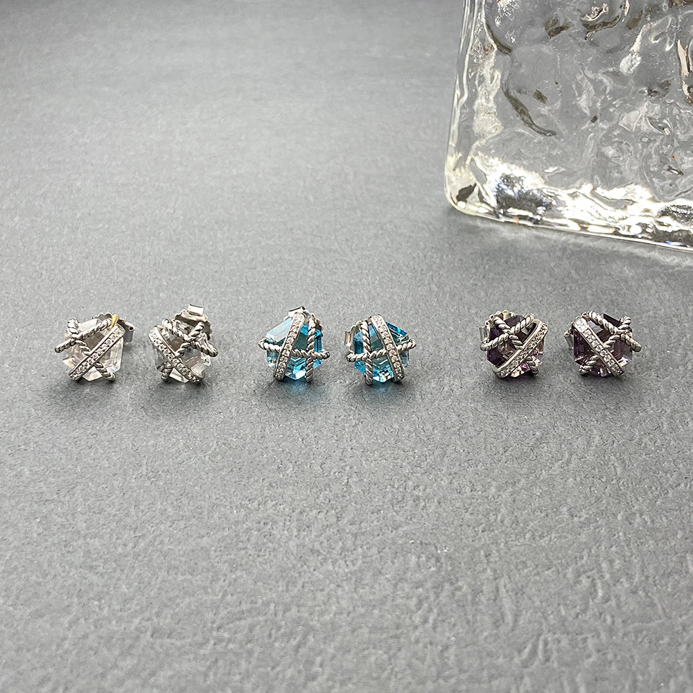 David Yurman 11mm Sapphire Stud Earrings High Quality Women's Stud Earrings Jewelry Wholesale-1