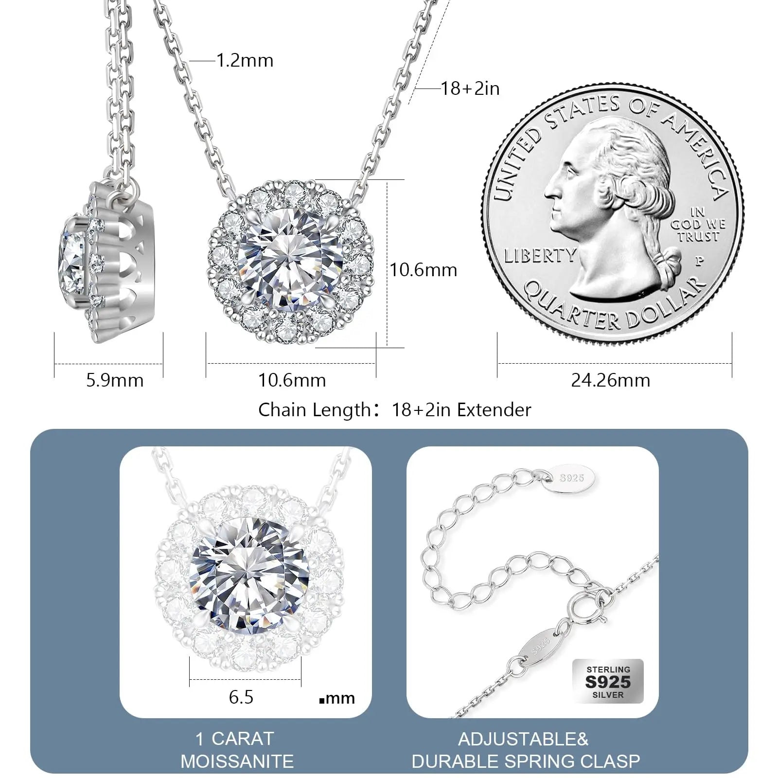 Moissanite Jewelry Set GRA Certified Pass Diamond Tester Women Gift VVS1 925 Silver Stud Earring Pendant Necklace-5