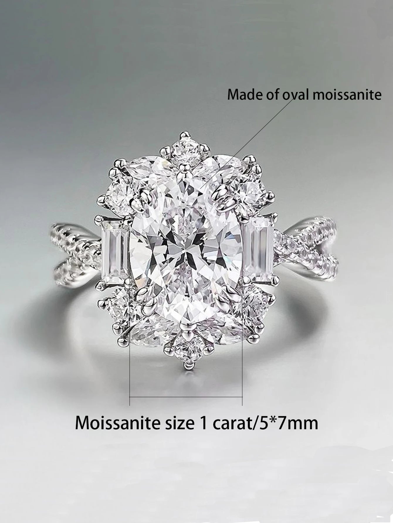 Custom Luxury Oval Cut Cubic Engagement Wedding Gemstone Jewelry for Women 925 Sterling Silver Moissanite Ring-1
