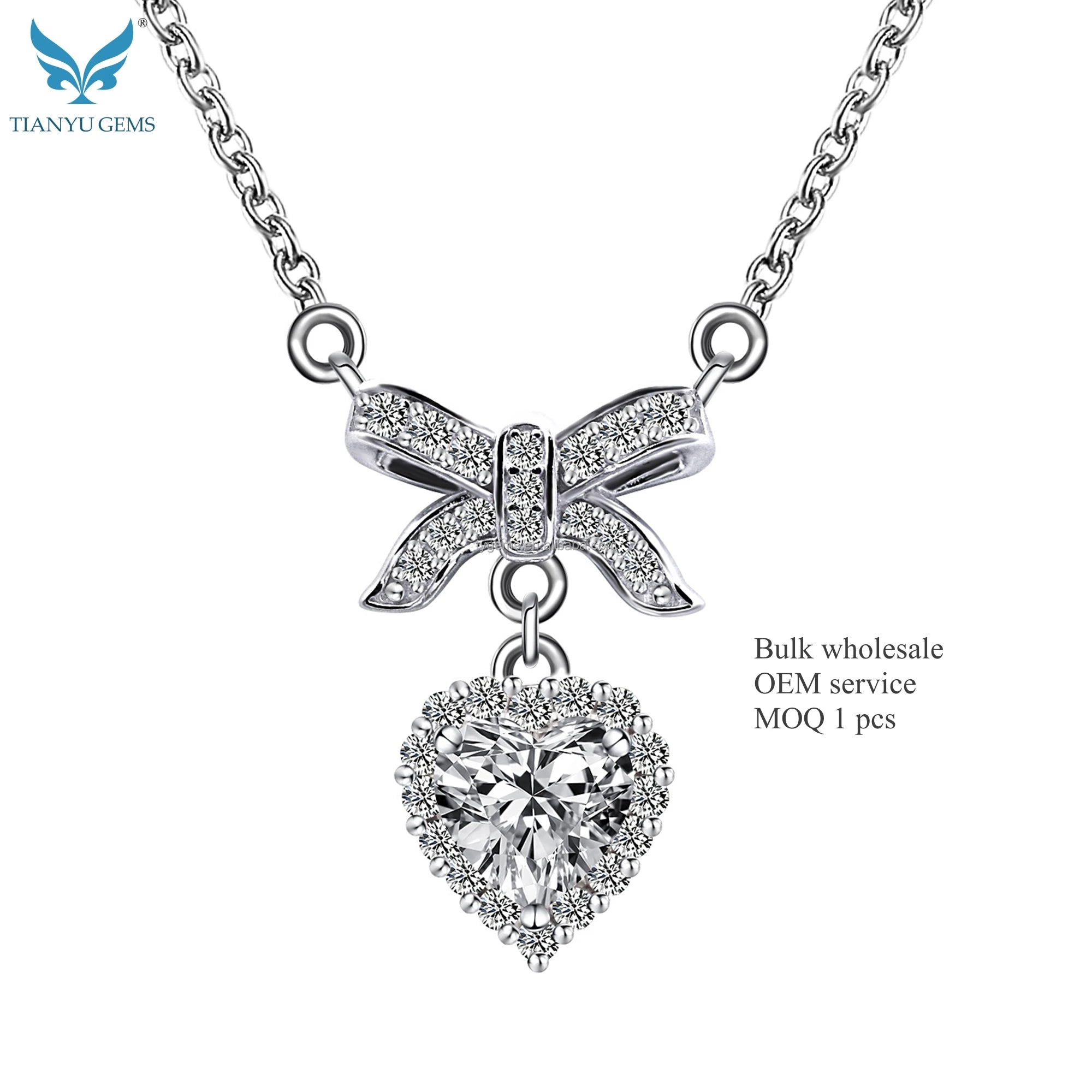 Tianyu Gems 18K Thick Gold Plated Necklace Mossanite 1 Carat 6.5mm DF VVS Round White Moissanite Silver Heart Pendant Necklace-0