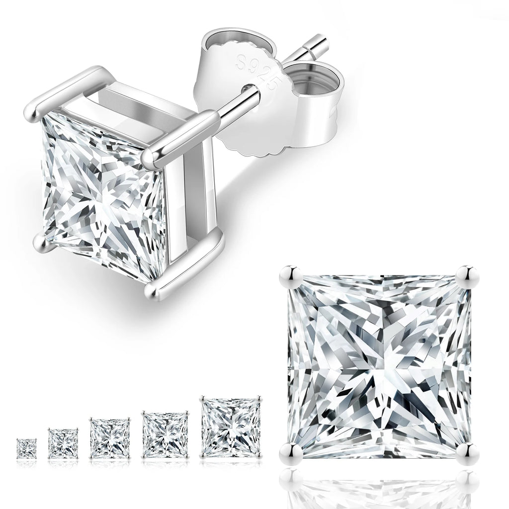 Wholesale Princess Cut VVS 1 Carat Diamond 925 Sterling Silver 14K White Gold Women MEN Moissanite Square Rectangle Stud Earring-0
