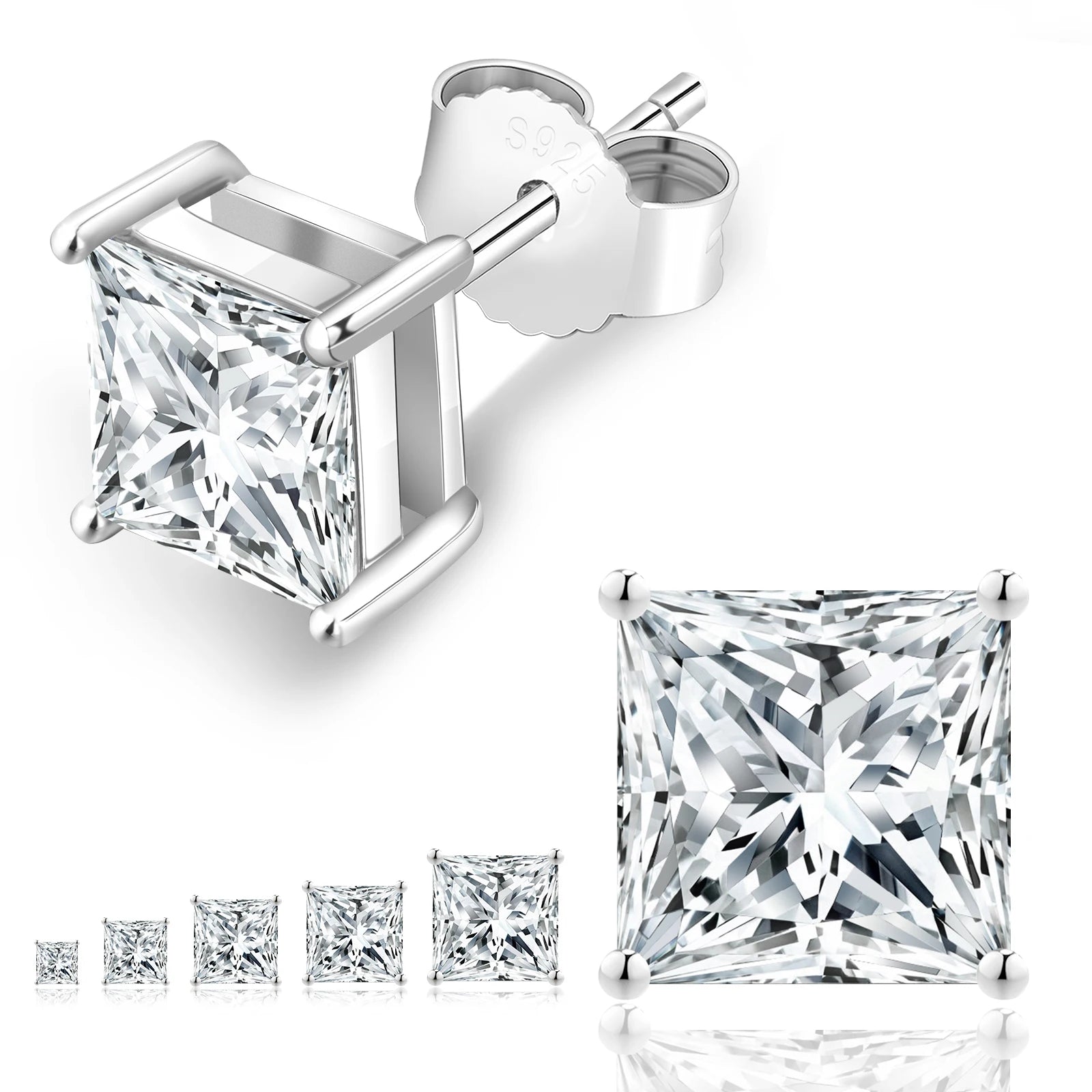 Wholesale Princess Cut VVS 1 Carat Diamond 925 Sterling Silver 14K White Gold Women MEN Moissanite Square Rectangle Stud Earring-0