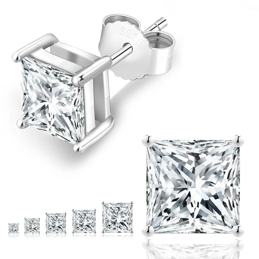 Wholesale Princess Cut VVS 1 Carat Diamond 925 Sterling Silver 14K White Gold Women MEN Moissanite Square Rectangle Stud Earring-0