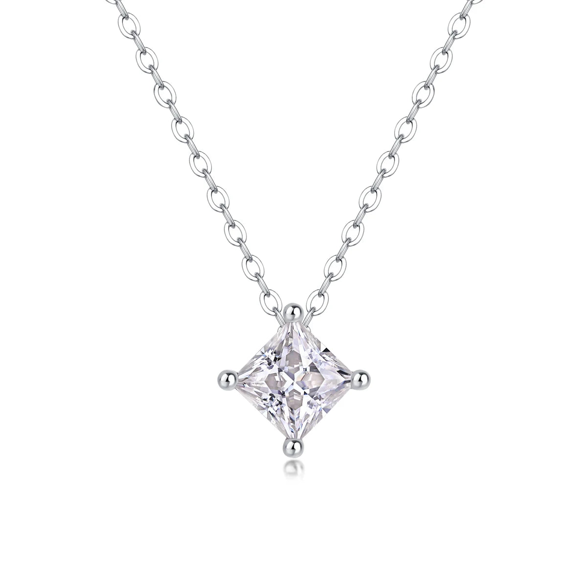 Fashionable Women Engagement S925 Sterling Silver Princess Square Cut Moissanite Necklace Link Charm Chain Pendant Necklace-6