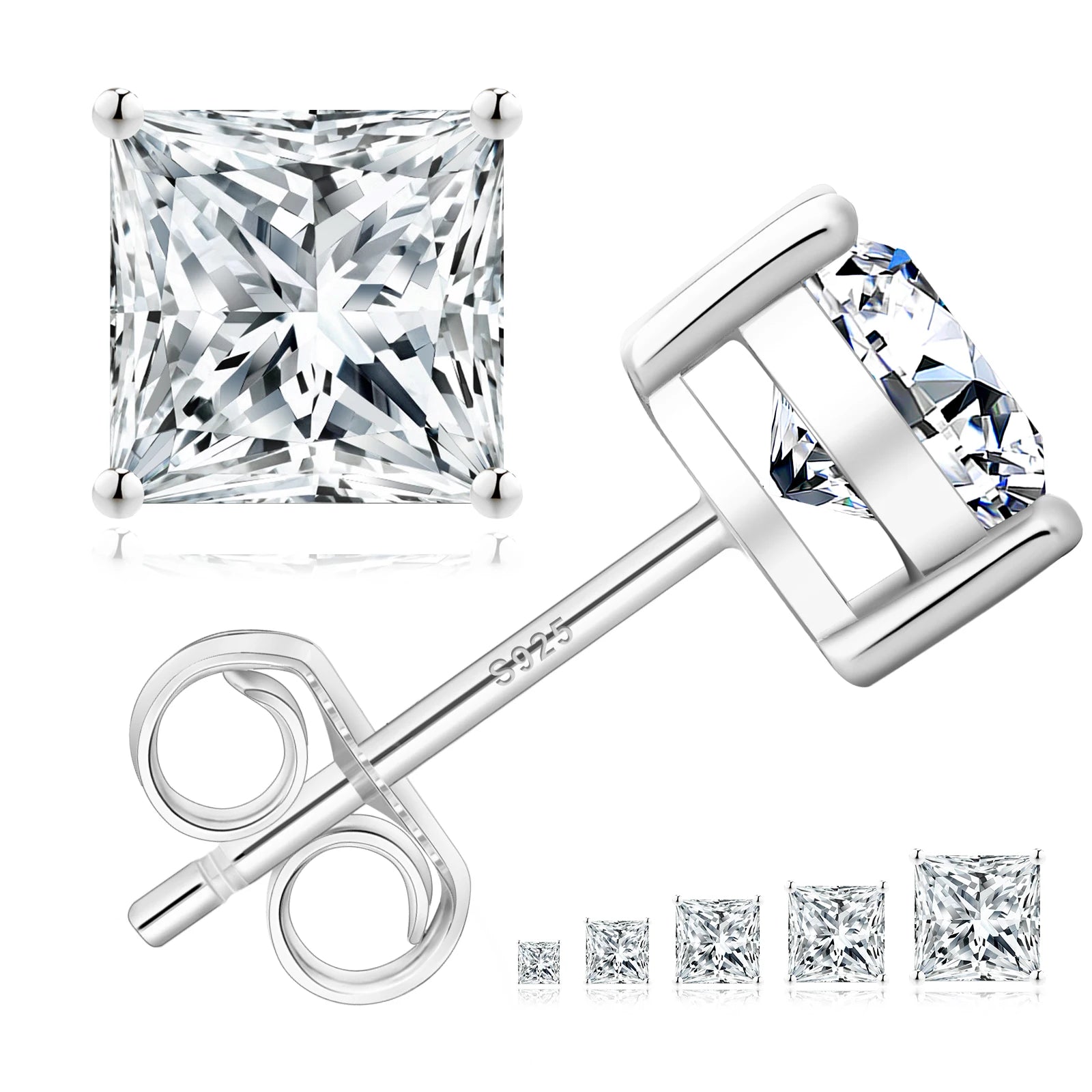 Wholesale Princess Cut VVS 1 Carat Diamond 925 Sterling Silver 14K White Gold Women MEN Moissanite Square Rectangle Stud Earring-11