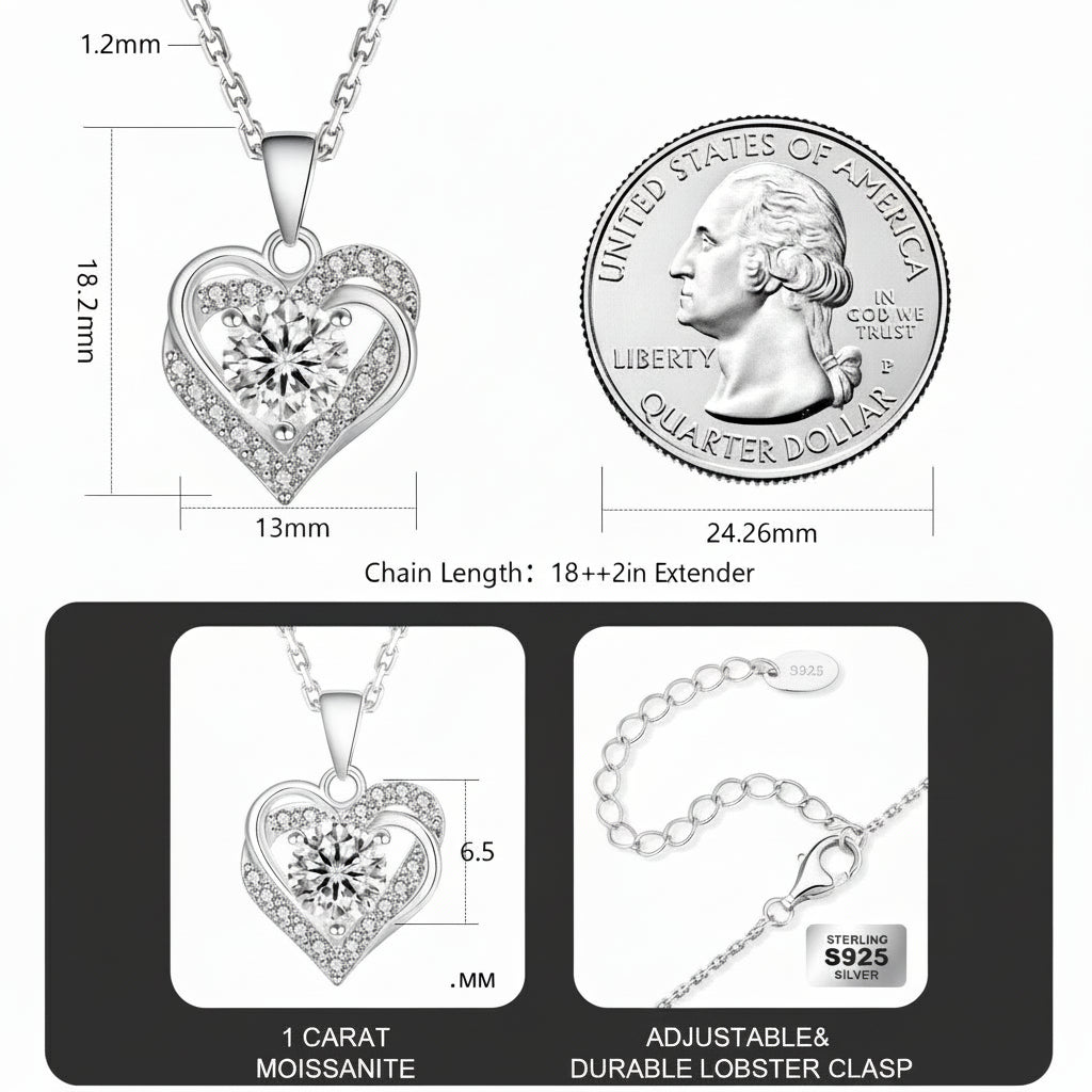 Heart Pendant Necklace Gifts Women VVS 1 Carat Moissanite Diamond Pendant GRA 925 Sterling Silver Gold Plating Love Charm Chain-2