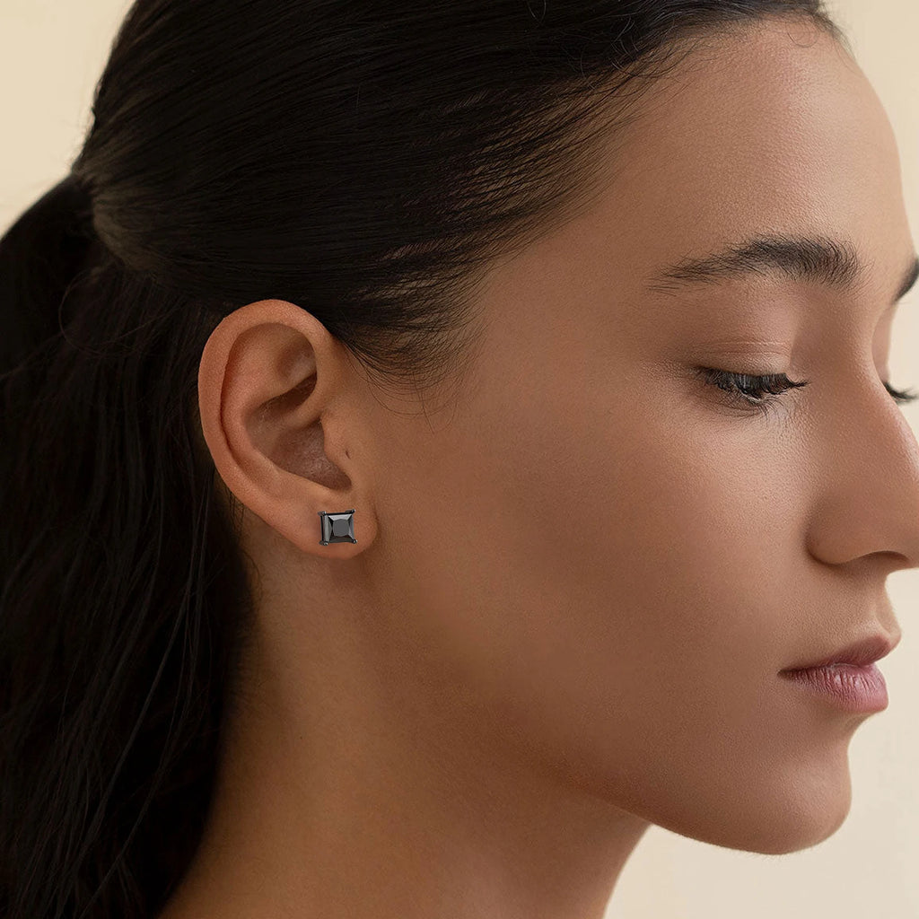 Black Princess Cut Moissanite Lab Diamond Jewelry Gift Men Women 925 Sterling Silver VVS GRA 2.0CT Mossanite Stud Earrings-1