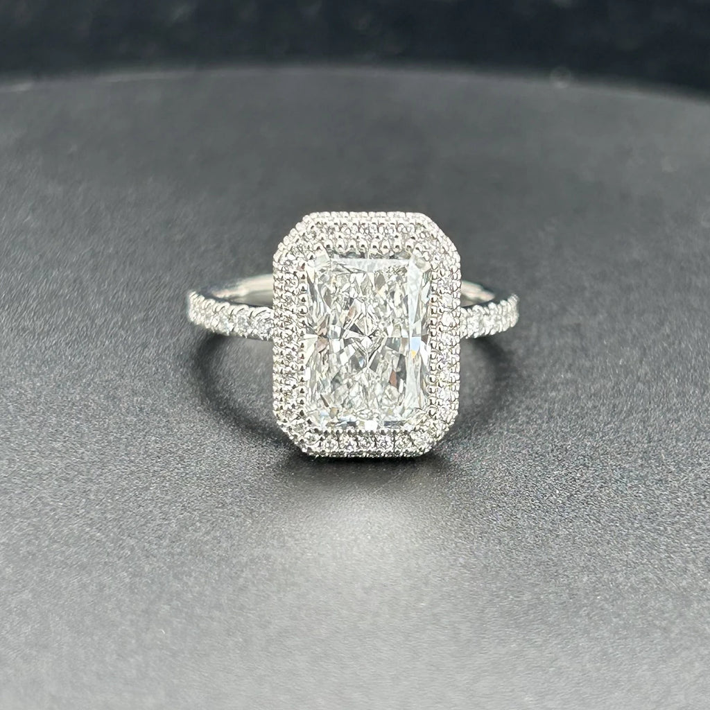 18K White Gold  D VS1 Lab Grown Diamond Radiant Cut 3 Carat CVD Wedding Ring with IGI Certificate-1